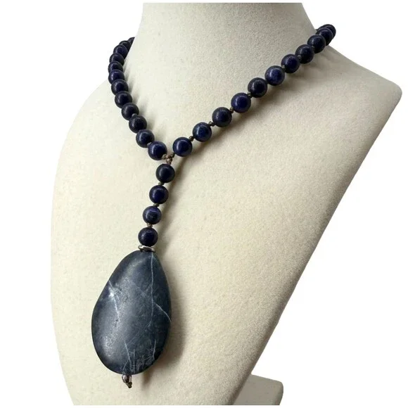 J. Jill Beaded Necklace Y Strand Blue Teardrop Lapis Pendant Cord Adjustable NWT - Picture 5 of 10